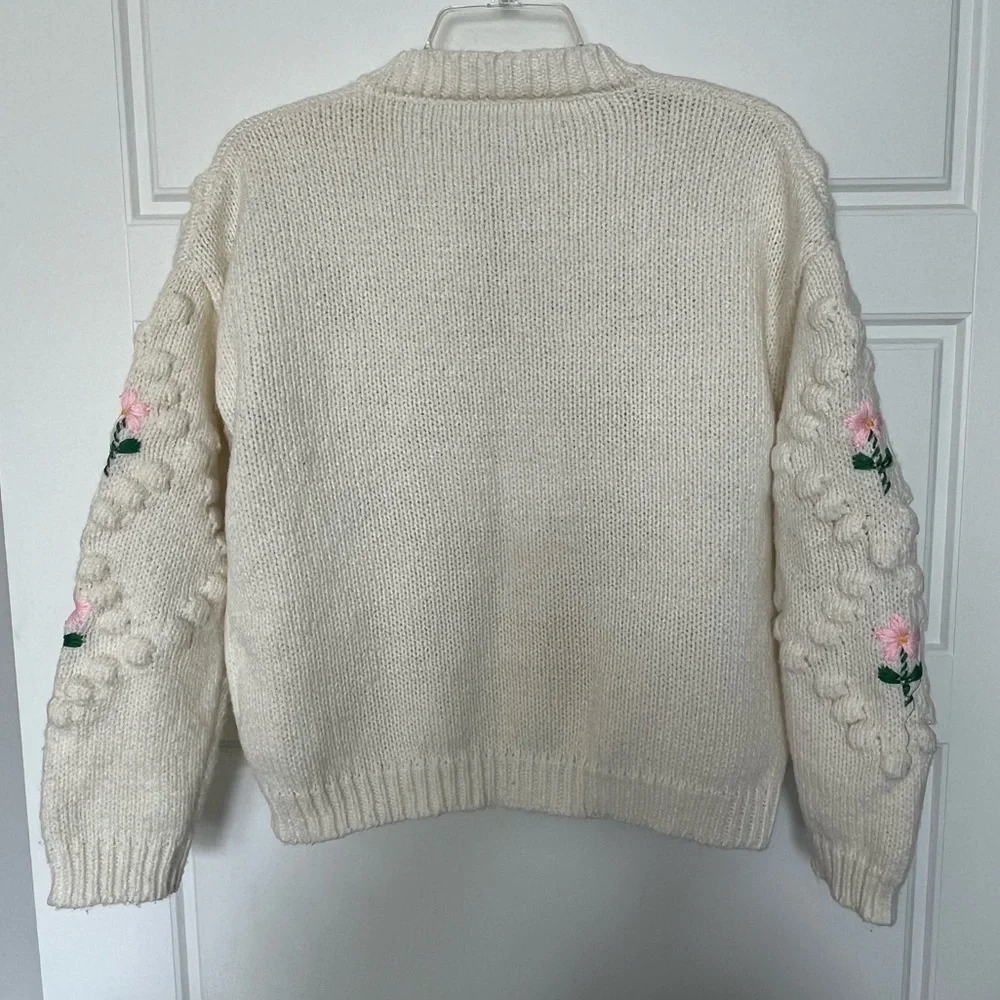Floral Knit Cardigan Cottagecore Grandma Chic Sweater Feminine Girlhoodcore M